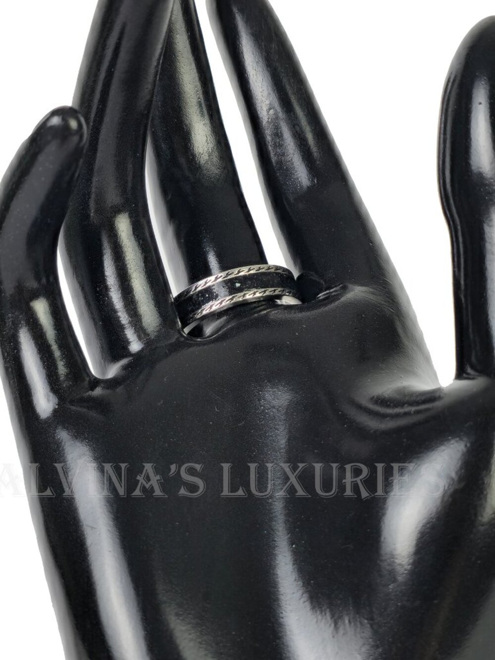 GUCCI RING STERLING SILVER w BLACK ENAMEL INTERLOCKING GG LOGO sz 22 US 10 - Picture 9 of 16